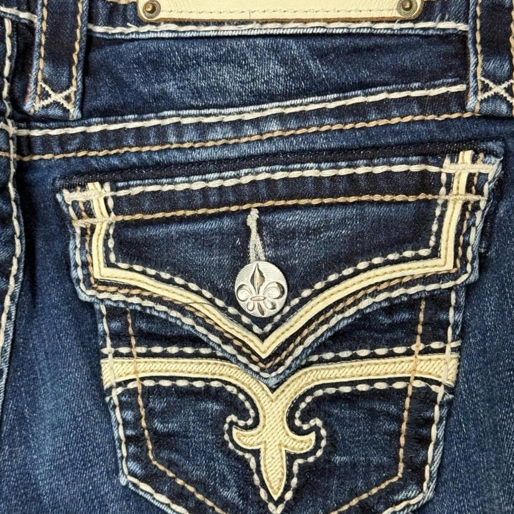 Rock Revival Dark Blue Skinny Jeans with Cream Stitching
